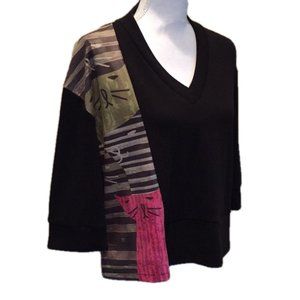VOLT Design Cat Sweater Black Jersey 3/4 Sleeve Top NWT